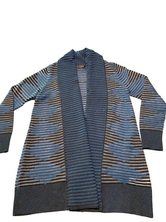 VTG Women's LONG CARDIGAN SM/MED Knit Tribal Boho Aztec Pattern Cream, Pockets - Picture 1 of 11